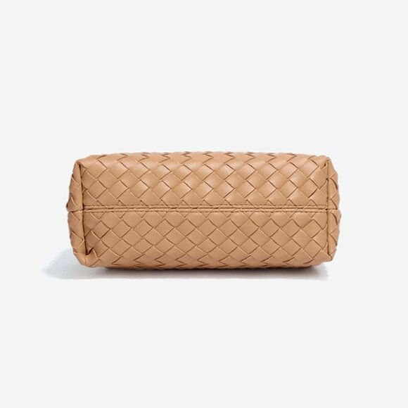 Apricot woven leather dumpling bag with straps, evening clutch, crossbody style - Picture 4 of 6